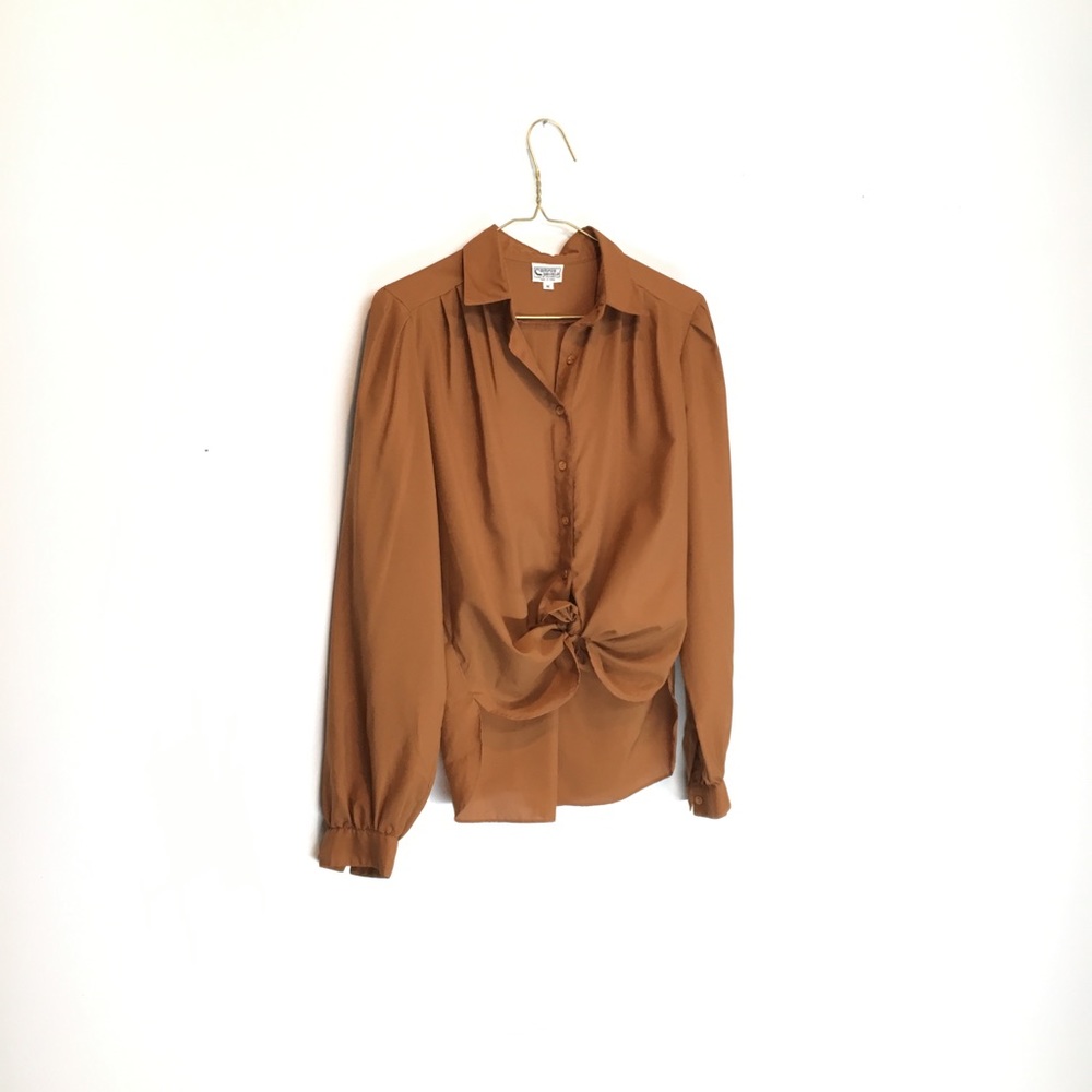 Vintage Collared Top Burnt Orange pleated Sleeve S